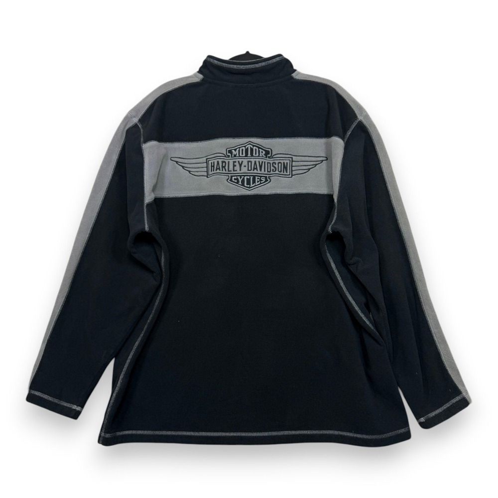 Harley Davidson Quarter Zip Mens 2XL Black Grey Fleece Pullover 96576-14VM Logo